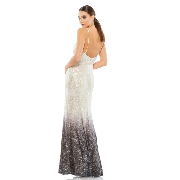 NWT Ieena for Mac Duggal 70142 Plunge Neck Ombre Sequined Evening Gown Size 8 - Picture 2 of 4